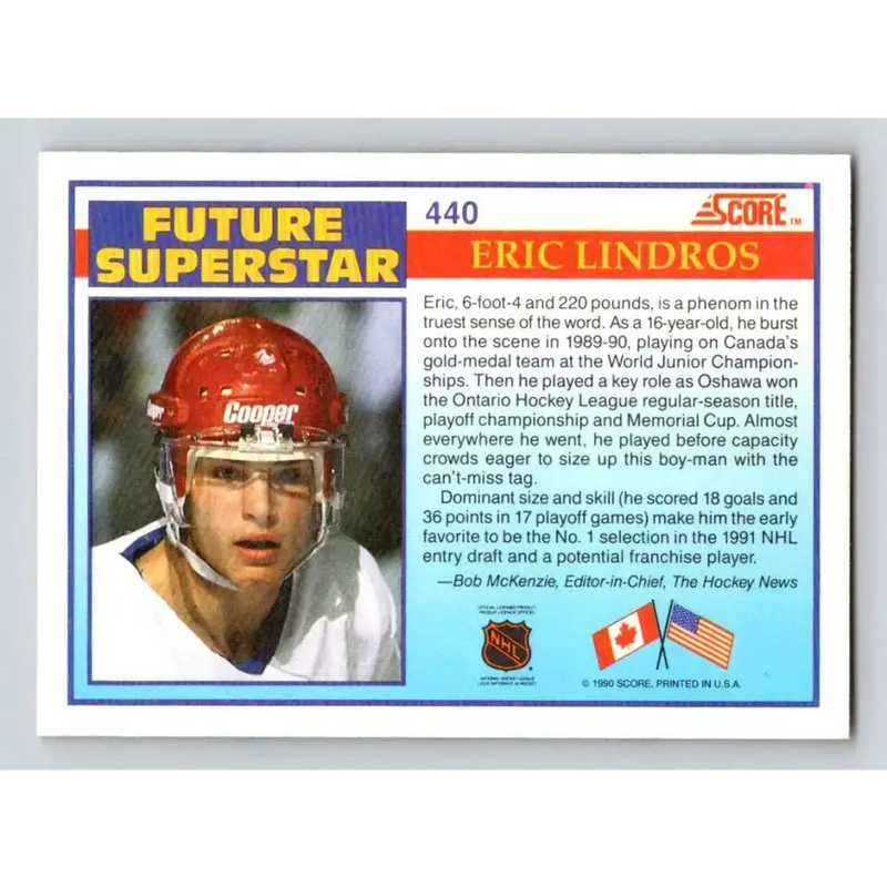 1990-91 Score #440 Eric Lindros NM-MT RC Rookie Oshawa Generals Hockey Card - Hockey Card Single