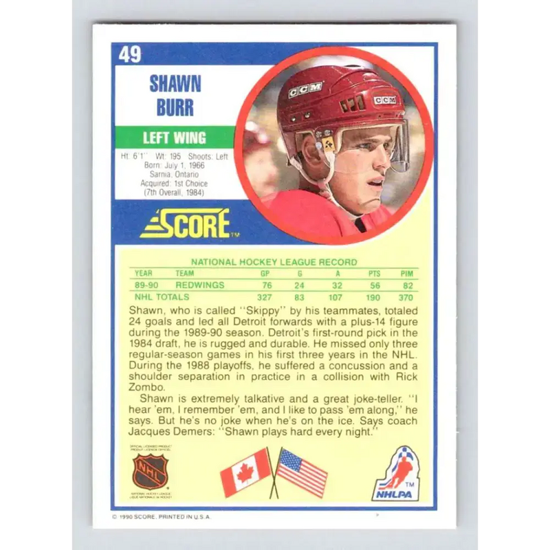 1990-91 Score #49 Shawn Burr NM-MT Detroit Red Wings Hockey Card - Hockey Card Single