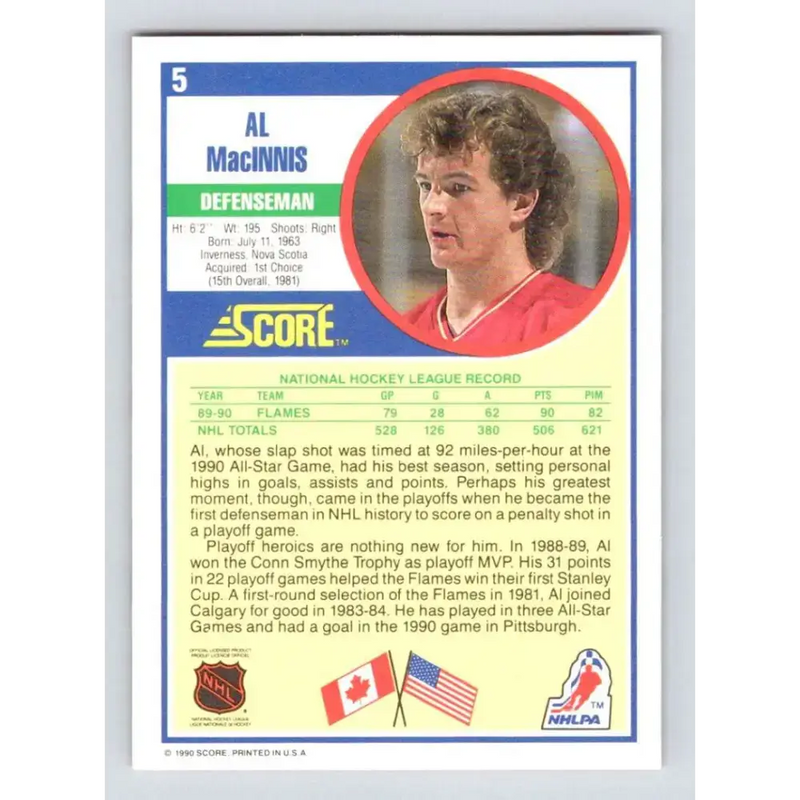 1990-91 Score #5 Al MacInnis NM-MT Calgary Flames Hockey Card - Hockey Card Single