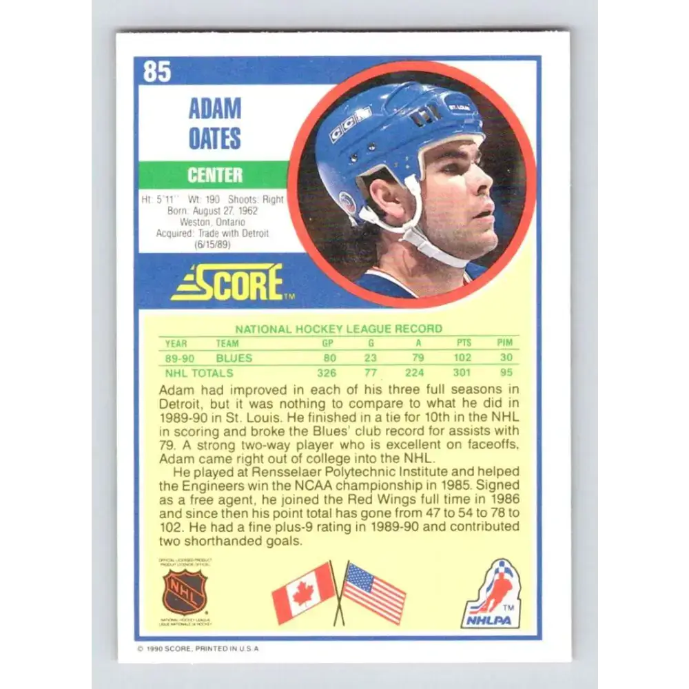 1990-91 Score #85 Adam Oates NM-MT St. Louis Blues Hockey Card - Hockey Card Single