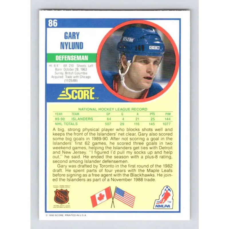 1990-91 Score #86 Gary Nylund NM-MT New York Islanders Hockey Card - Hockey Card Single