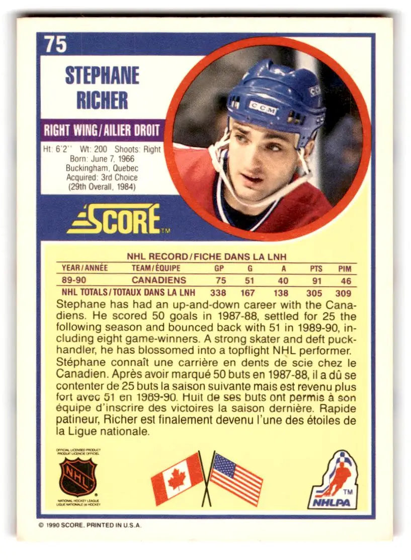 1990-91 Score American #75 Stephane Richer - Hockey Card Single