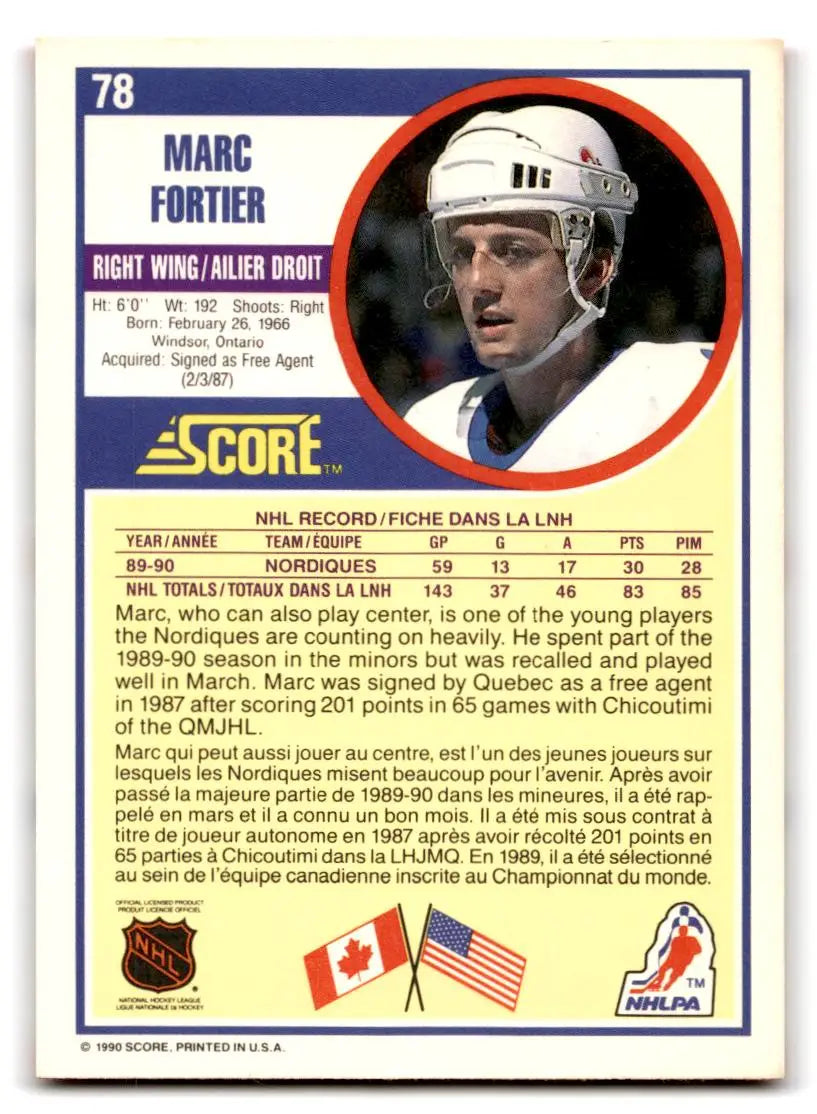 1990-91 Score American #78 Marc Fortier - Hockey Card Single