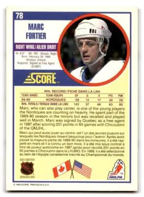 1990-91 Score American #78 Marc Fortier - Hockey Card Single