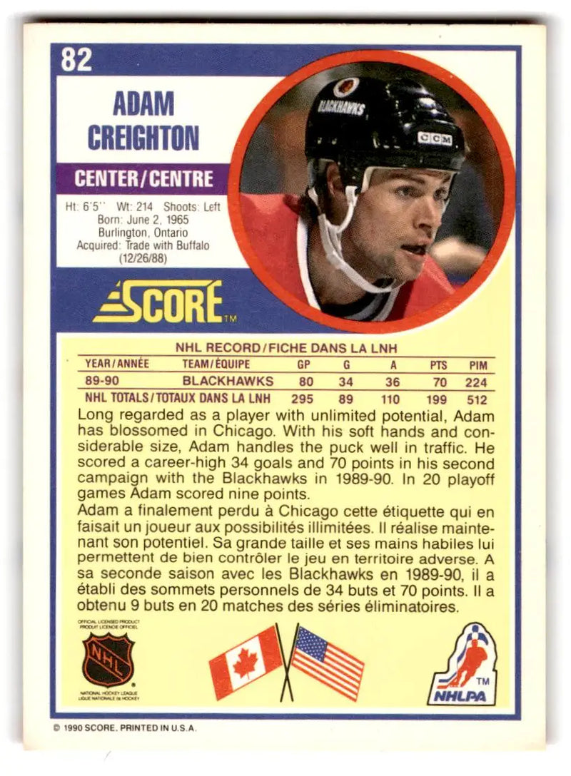 1990-91 Score American #82 Adam Creighton - Hockey Card Single
