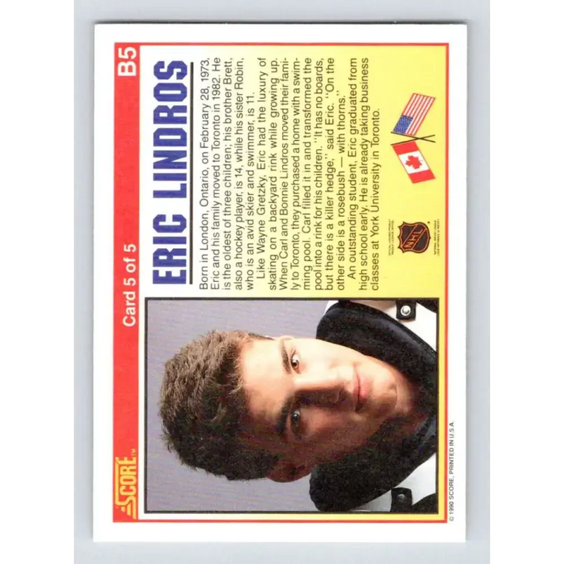 1990-91 Score #B5 Eric Lindros NM-MT Oshawa Generals Hockey Card - Hockey Card Single