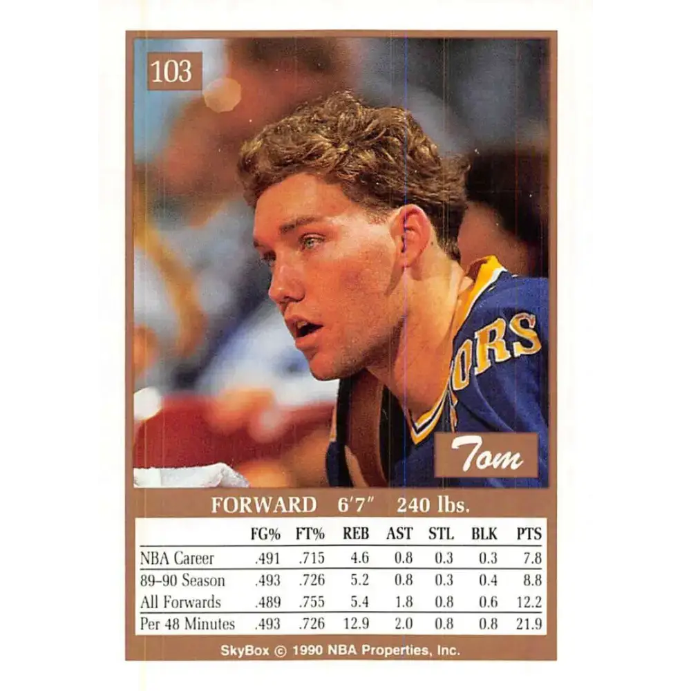 1990-91 SkyBox #103 Tom Tolbert EX Excellent RC Rookie Golden State Warriors Basketball Card - Basketball Card Single