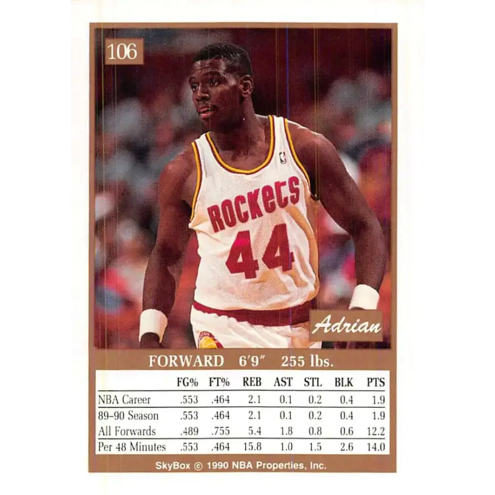 1990-91 SkyBox #106 Adrian Caldwell EX Excellent Houston Rockets Basketball Card - Basketball Card Single