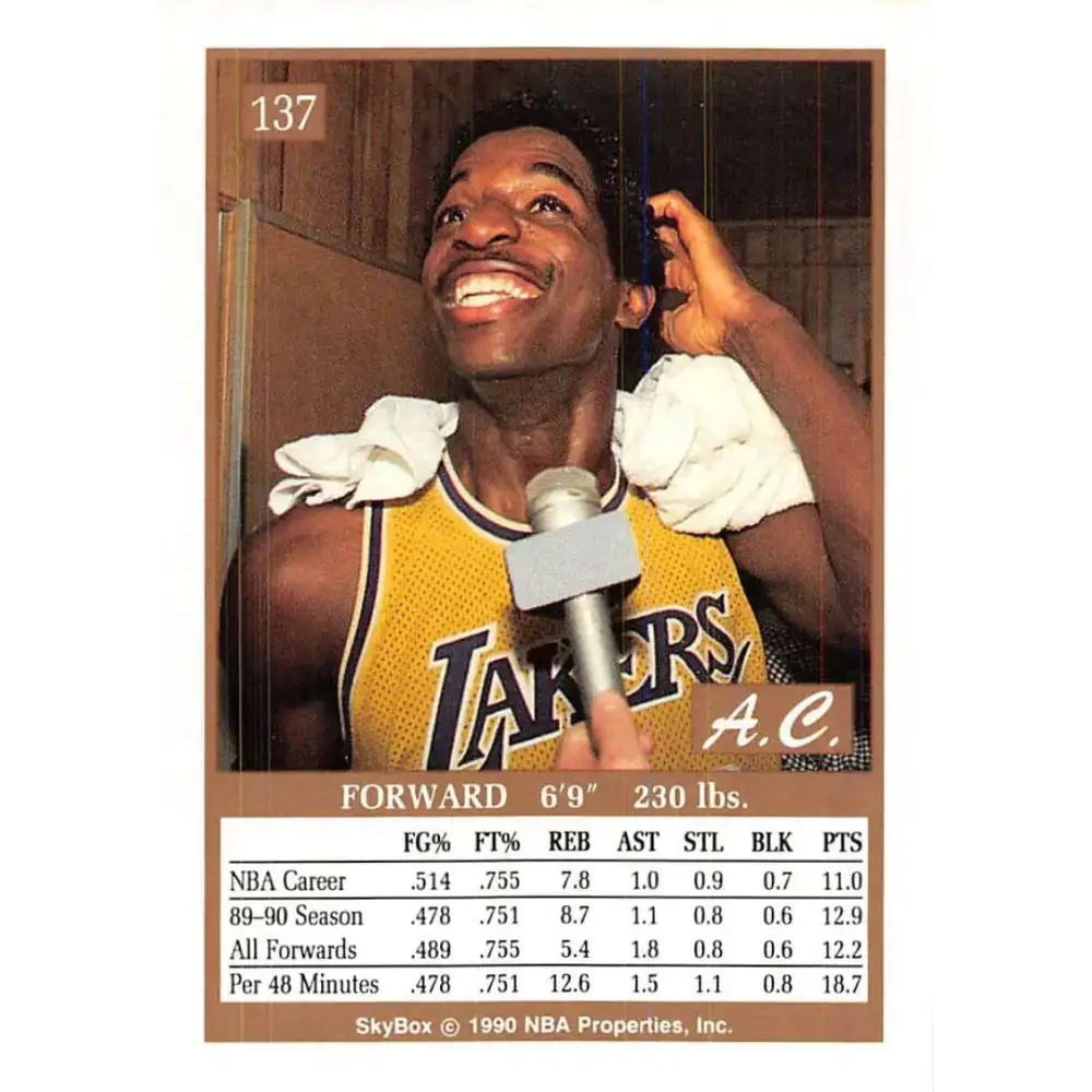 1990-91 SkyBox #137 A.C. Green EX Excellent Los Angeles Lakers Basketball Card - Basketball Card Single