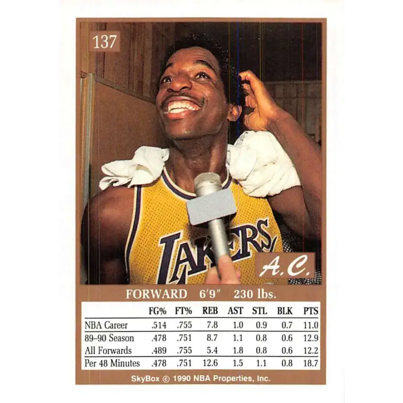 1990-91 SkyBox #137 A.C. Green EX Excellent Los Angeles Lakers Basketball Card - Basketball Card Single