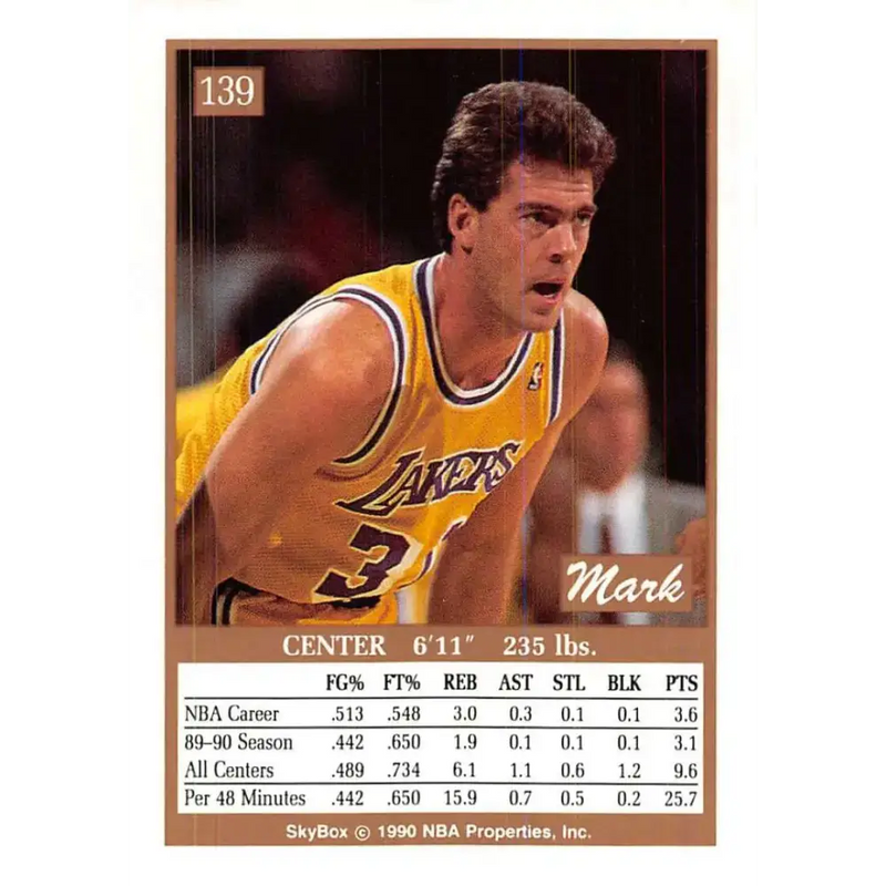 1990-91 SkyBox #139 Mark McNamara EX Excellent SP Los Angeles Lakers Basketball Card - Basketball Card Single