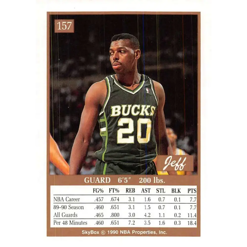 1990-91 SkyBox #157 Jeff Grayer EX Excellent RC Rookie Milwaukee Bucks Basketball Card - Basketball Card Single