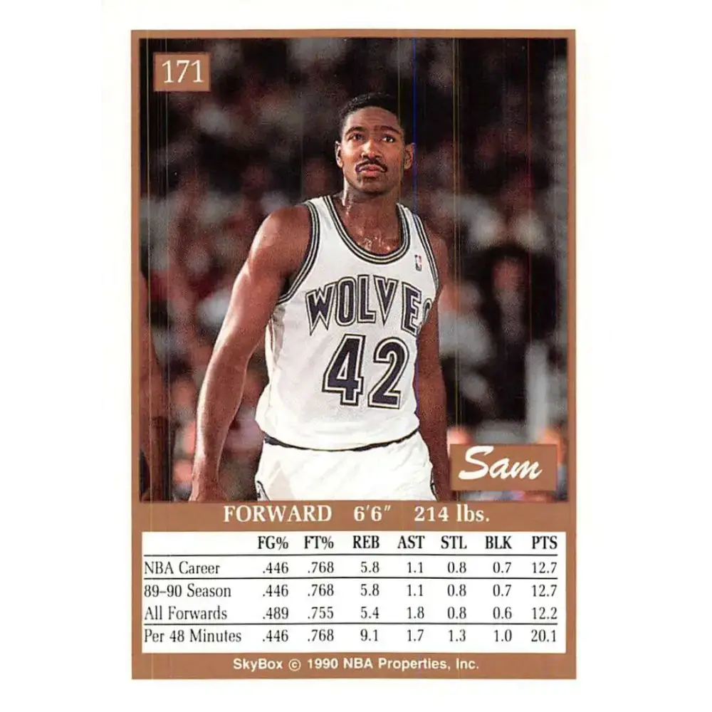 1990-91 SkyBox #171 Sam Mitchell EX Excellent RC Rookie Minnesota Timberwolves Basketball Card - Basketball Card Single