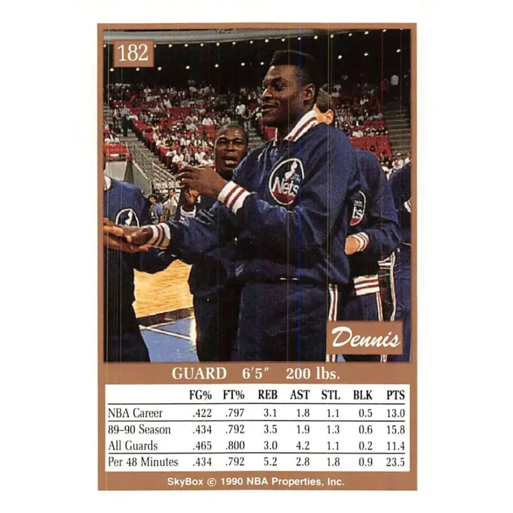 1990-91 SkyBox #182 Dennis Hopson EX Excellent SP New Jersey Nets Basketball Card - Basketball Card Single