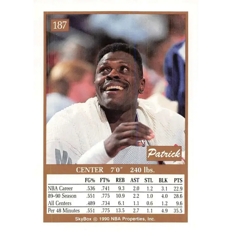 1990-91 SkyBox #187 Patrick Ewing EX Excellent New York Knicks Basketball Card - Basketball Card Single