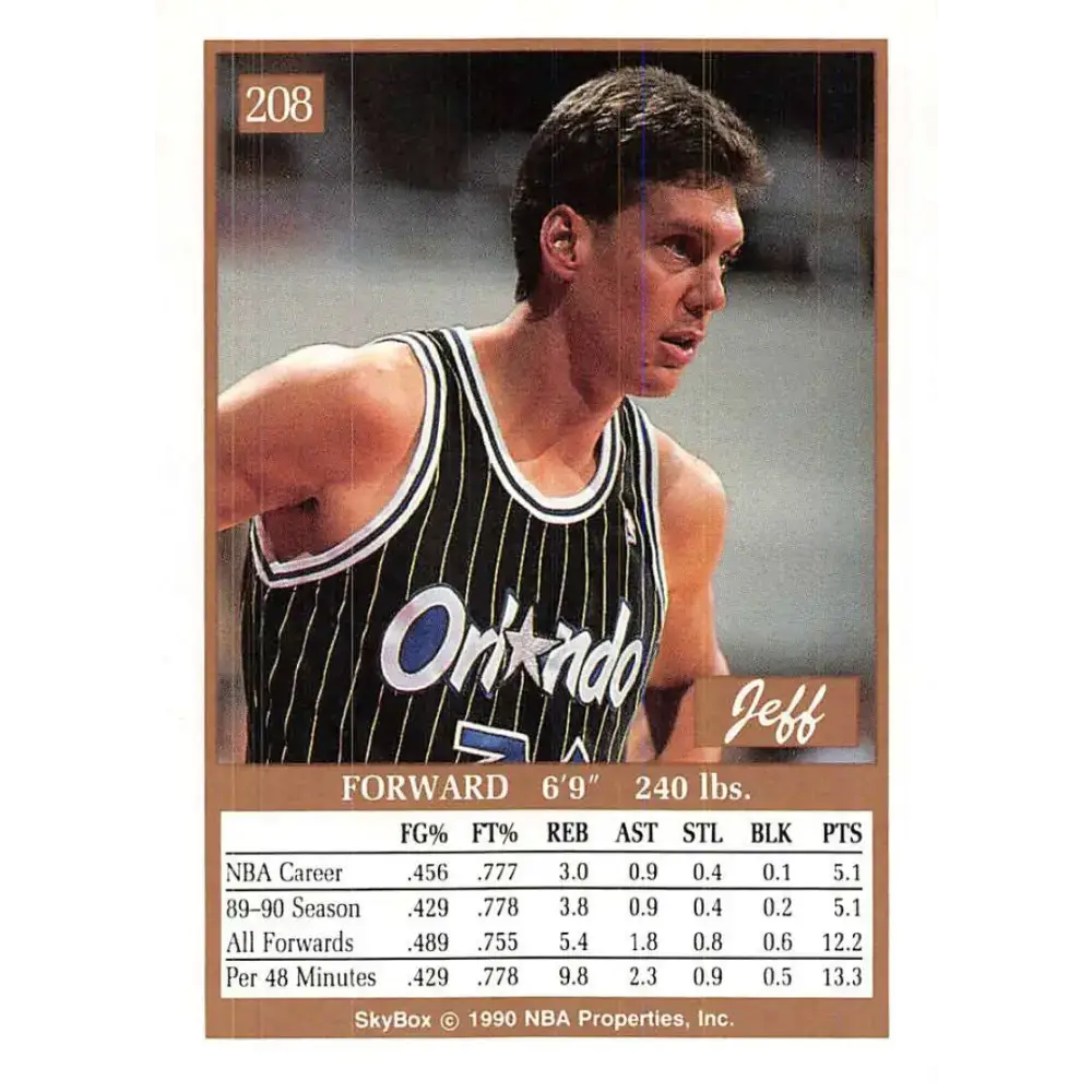 1990-91 SkyBox #208 Jeff Turner EX Excellent Orlando Magic Basketball Card - Basketball Card Single