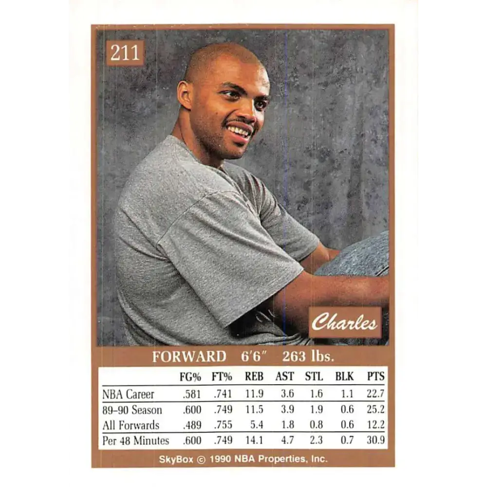 1990-91 SkyBox #211 Charles Barkley EX Excellent Philadelphia 76ers Basketball Card - Basketball Card Single