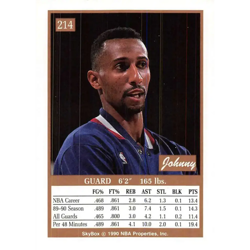 1990-91 SkyBox #214 Johnny Dawkins EX Excellent Philadelphia 76ers Basketball Card - Basketball Card Single