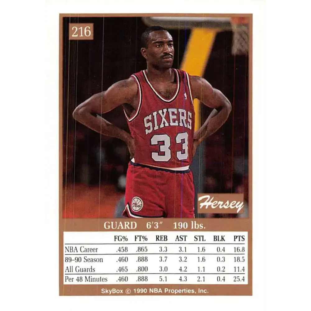 1990-91 SkyBox #216 Hersey Hawkins EX Excellent Philadelphia 76ers Basketball Card - Basketball Card Single