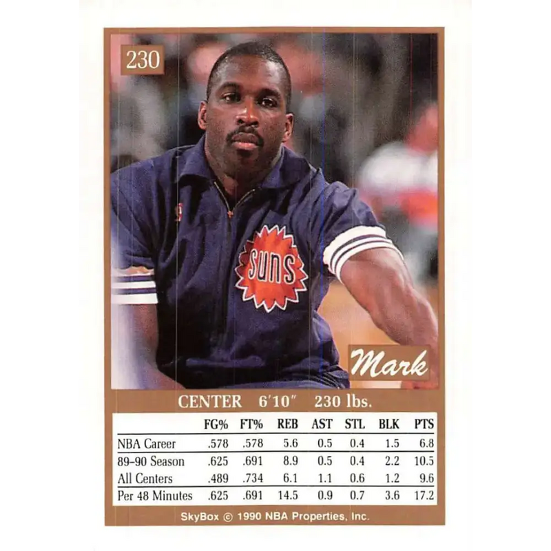 1990-91 SkyBox #230 Mark West EX Excellent Phoenix Suns Basketball Card - Basketball Card Single