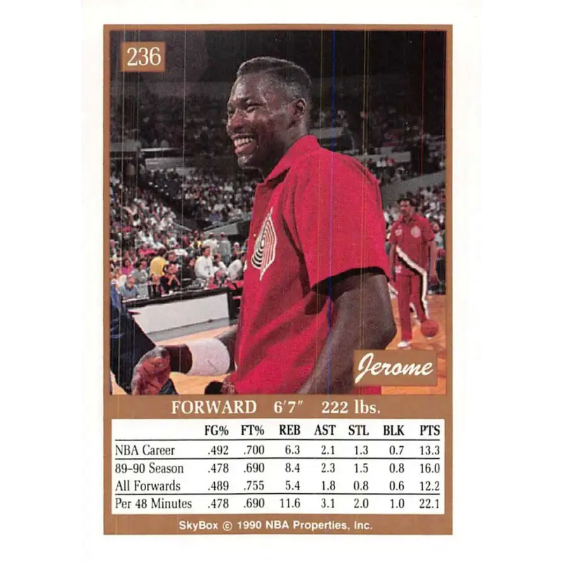 1990-91 SkyBox #236 Jerome Kersey EX Excellent Portland Trail Blazers Basketball Card - Basketball Card Single