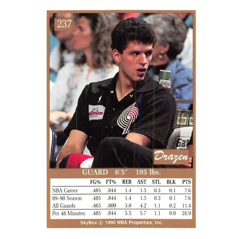 1990-91 SkyBox #237 Drazen Petrovic EX Excellent RC Rookie Portland Trail Blazers Basketball Card - Basketball Card