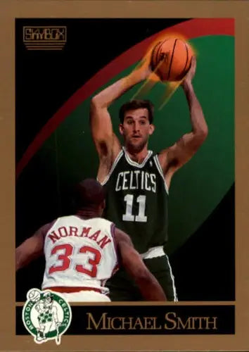 Original gloss basketball trading card of Michael Smith NM-MT from 1990-91 SkyBox Celtics