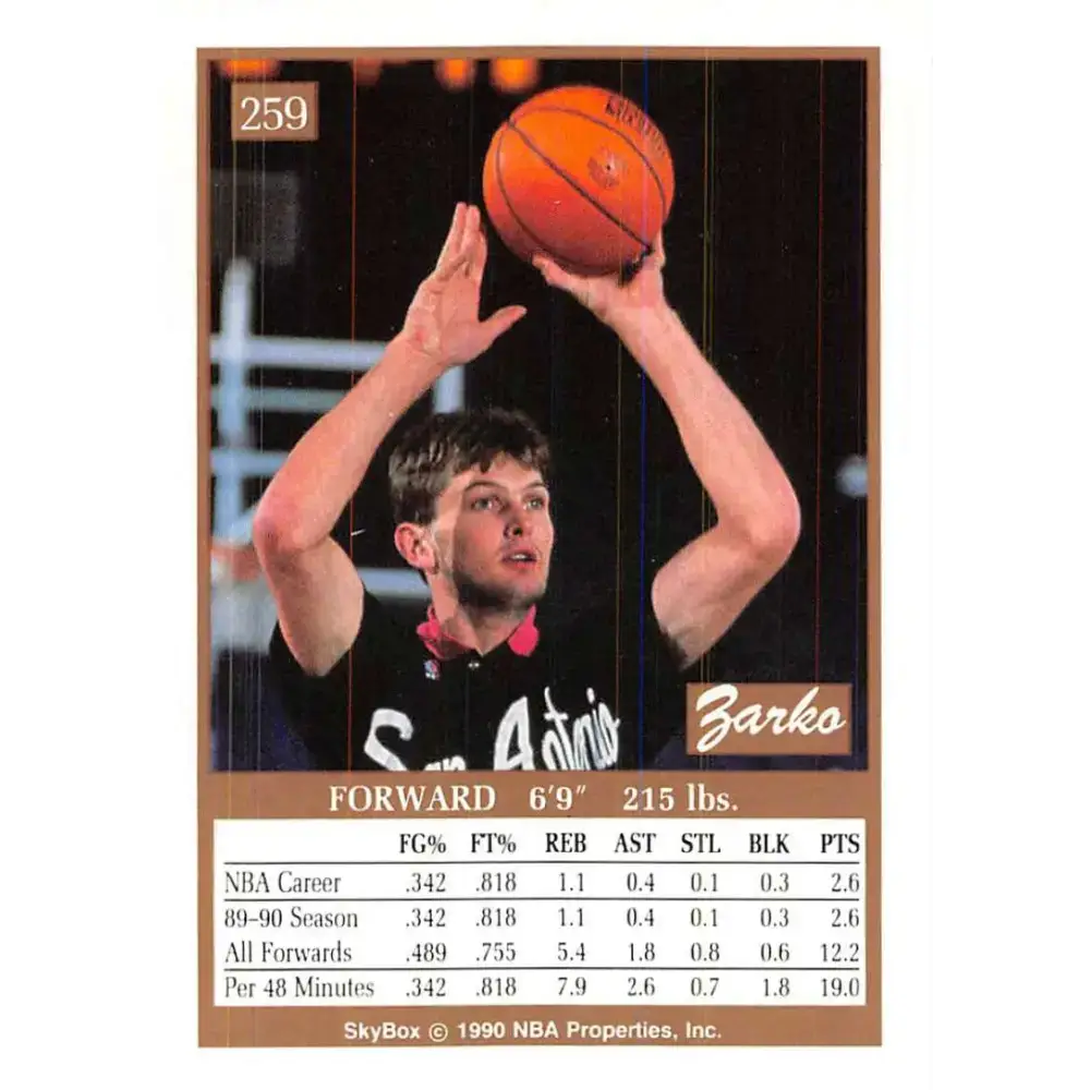 1990-91 SkyBox #259 Zarko Paspalj EX Excellent SP San Antonio Spurs Basketball Card - Basketball Card Single