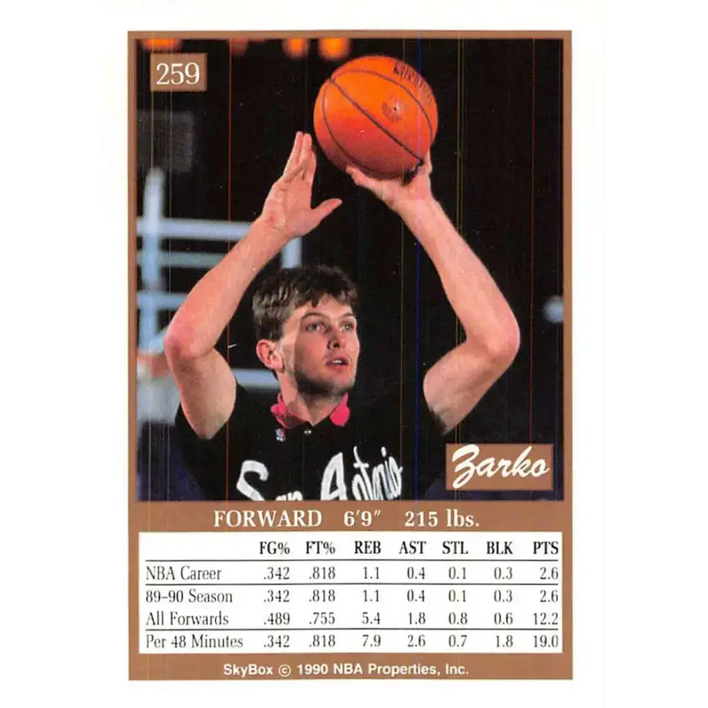 1990-91 SkyBox #259 Zarko Paspalj EX Excellent SP San Antonio Spurs Basketball Card - Basketball Card Single