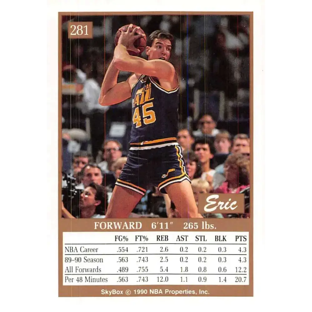 1990-91 SkyBox #281 Eric Leckner EX Excellent SP Utah Jazz Basketball Card - Basketball Card Single