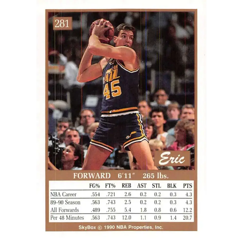 1990-91 SkyBox #281 Eric Leckner EX Excellent SP Utah Jazz Basketball Card - Basketball Card Single