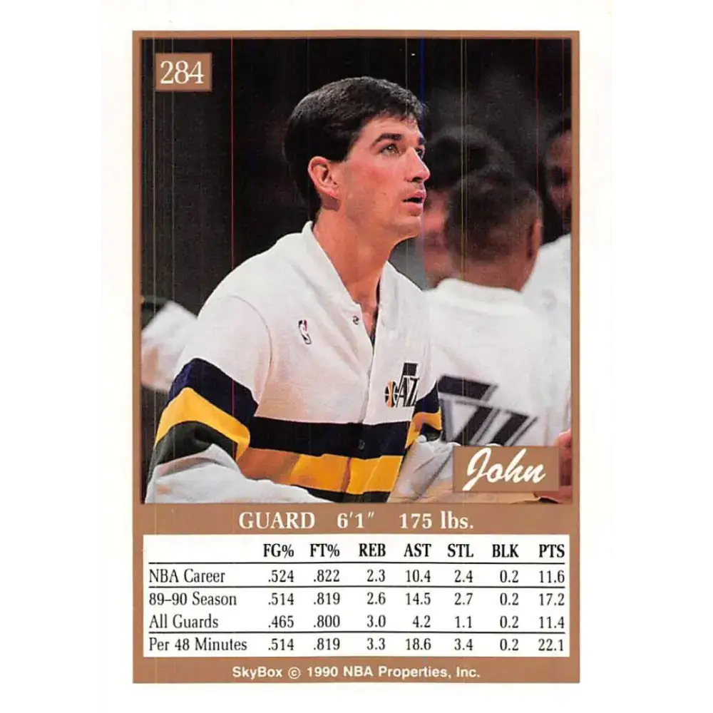 1990-91 SkyBox #284 John Stockton EX Excellent Utah Jazz Basketball Card - Basketball Card Single