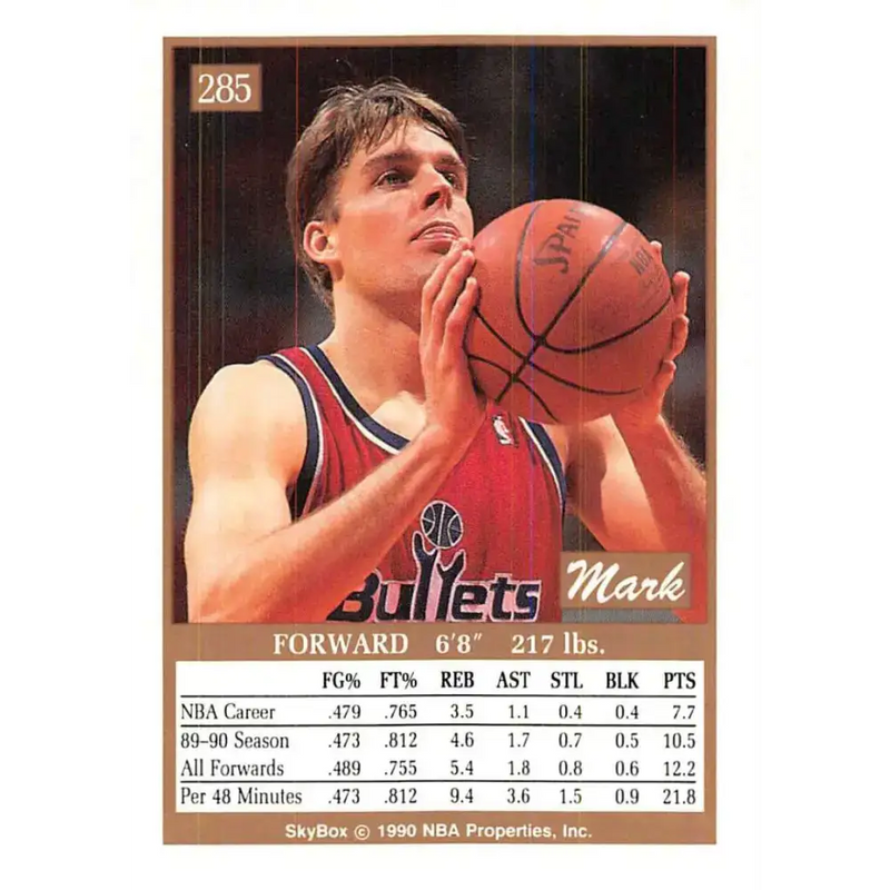 1990-91 SkyBox #285 Mark Alarie EX Excellent Washington Bullets Basketball Card - Basketball Card Single