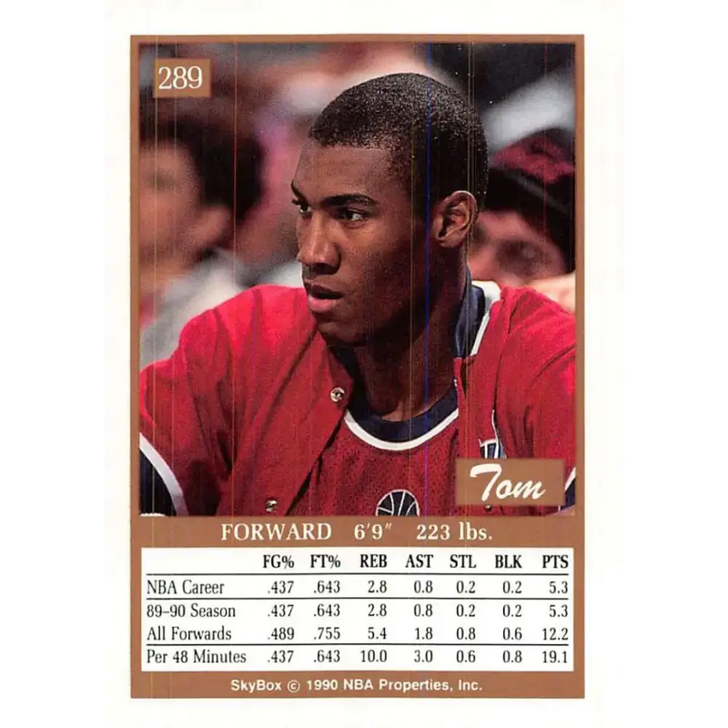 1990-91 SkyBox #289 Tom Hammonds EX Excellent RC Rookie Washington Bullets Basketball Card - Basketball Card Single