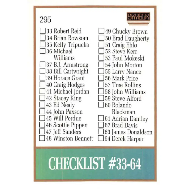 1990-91 SkyBox #295 Checklist 1 EX Excellent SP Basketball Card - Basketball Card Single