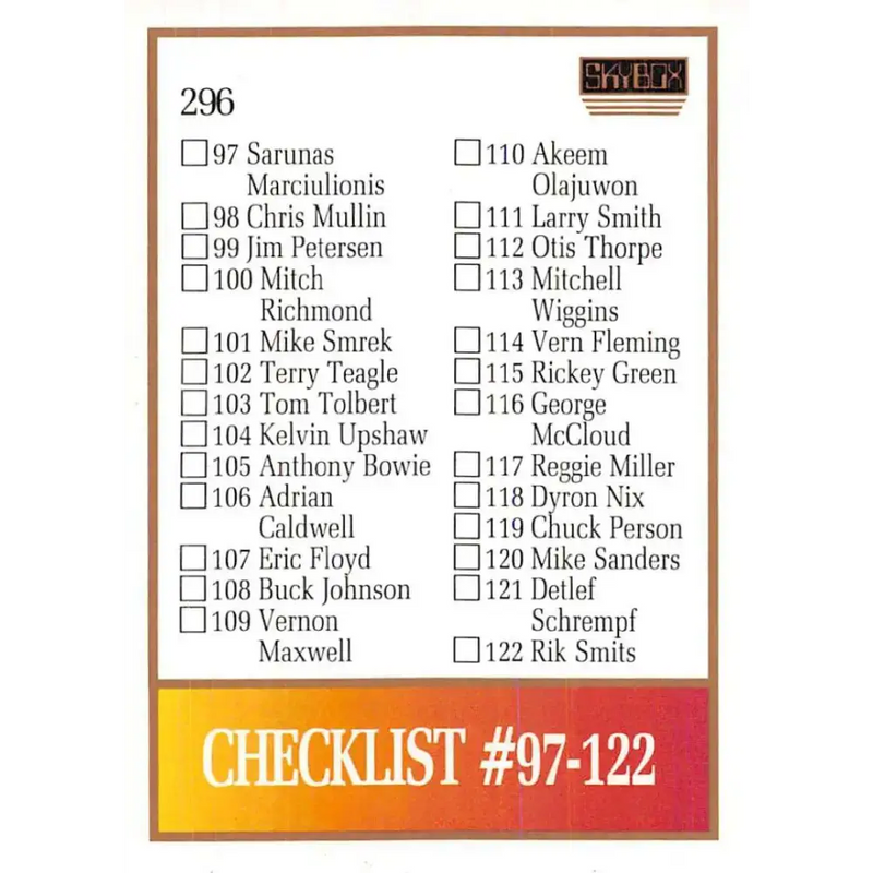 1990-91 SkyBox #296 Checklist 2 EX Excellent SP Basketball Card - Basketball Card Single