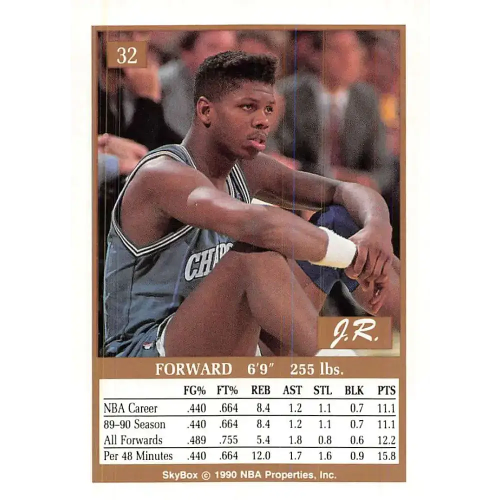 1990-91 SkyBox #32 J.R. Reid EX Excellent RC Rookie Charlotte Hornets Basketball Card - Basketball Card Single