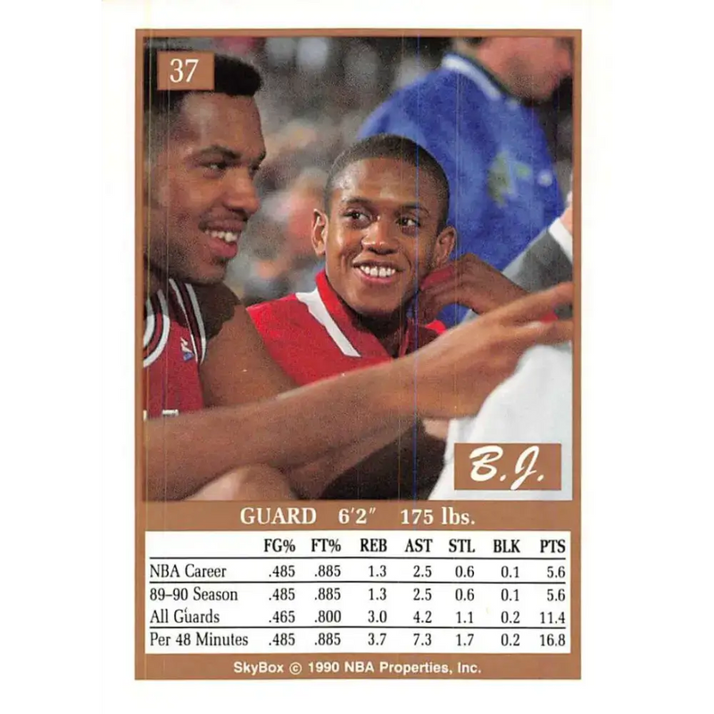 1990-91 SkyBox #37 B.J. Armstrong EX Excellent RC Rookie Chicago Bulls Basketball Card - Basketball Card Single
