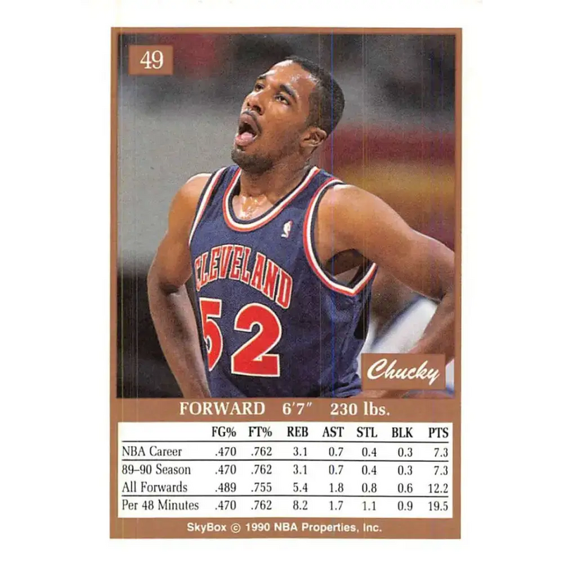 1990-91 SkyBox #49 Chucky Brown EX Excellent RC Rookie Cleveland Cavaliers Basketball Card - Basketball Card Single