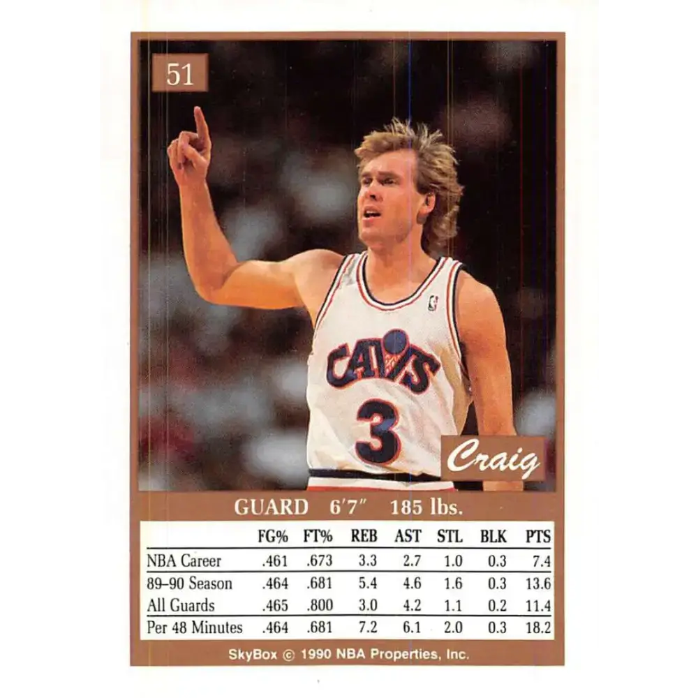 1990-91 SkyBox #51 Craig Ehlo EX Excellent Cleveland Cavaliers Basketball Card - Basketball Card Single