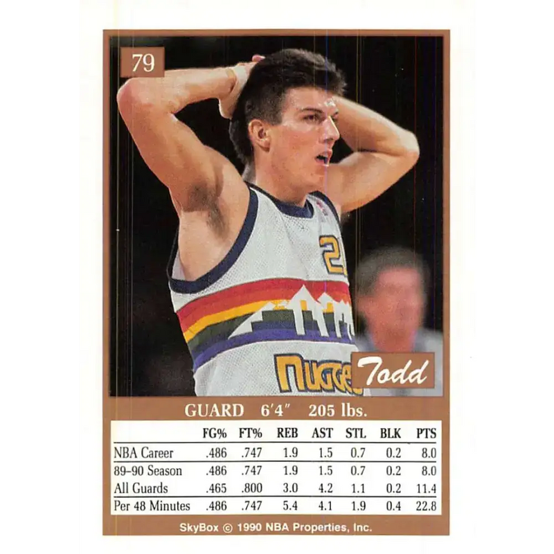 1990-91 SkyBox #79 Todd Lichti EX Excellent RC Rookie Denver Nuggets Basketball Card