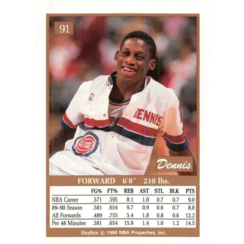 1990-91 SkyBox #91a Dennis Rodman EX Excellent Detroit Pistons Basketball Card - Basketball Card Single