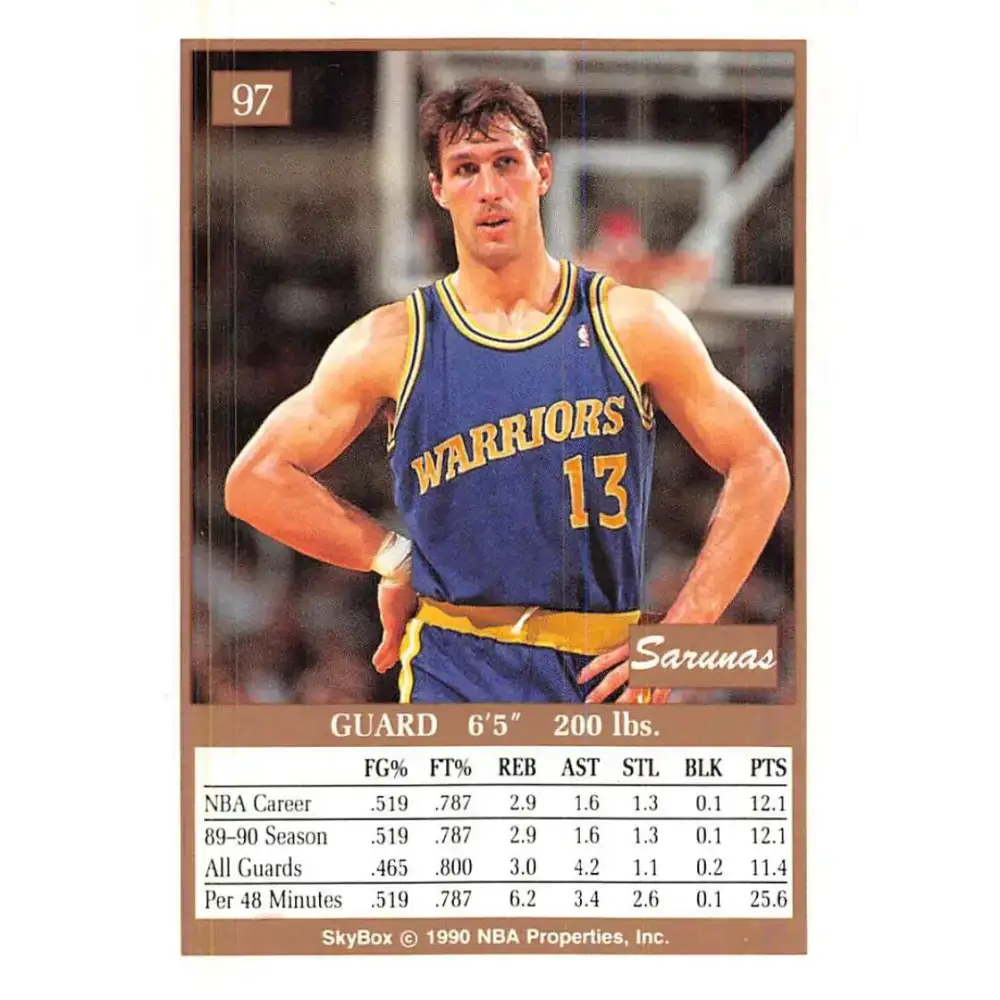 1990-91 SkyBox #97 Sarunas Marciulionis EX Excellent RC Rookie Golden State Warriors Basketball Card - Basketball Card