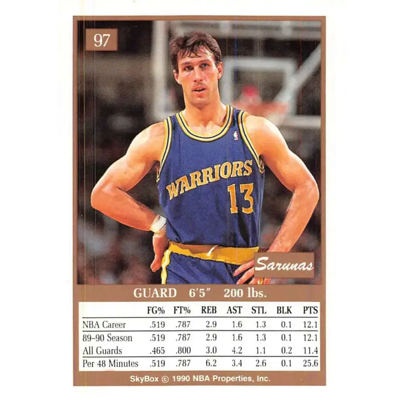 1990-91 SkyBox #97 Sarunas Marciulionis EX Excellent RC Rookie Golden State Warriors Basketball Card - Basketball Card