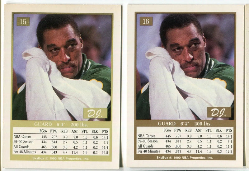 1990-91 SkyBox Dennis Johnson #16 *VARIATION* Border & Green Tint Boston Celtics - Basketball Card Single