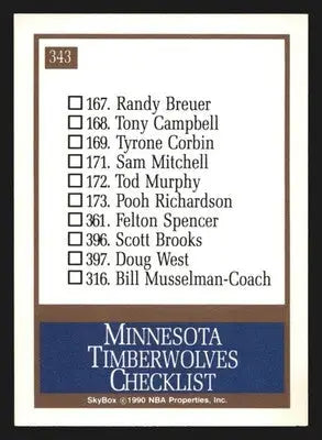 1990-91 SkyBox Minnesota Timberwolves #343 Team Logo Checklist - Basketball Card Single