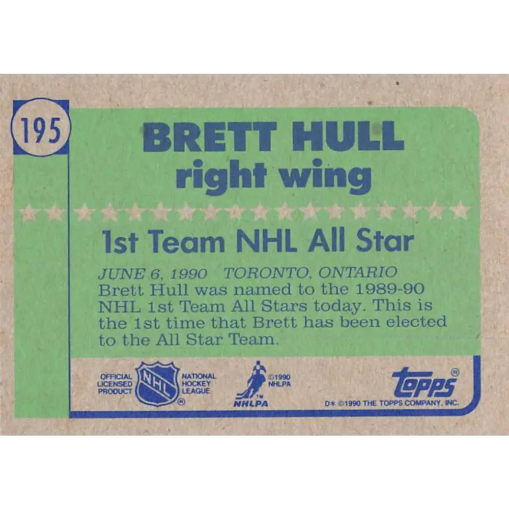 1990-91 Topps #195 Brett Hull NM-MT St. Louis Blues Hockey Card - Hockey Card Single