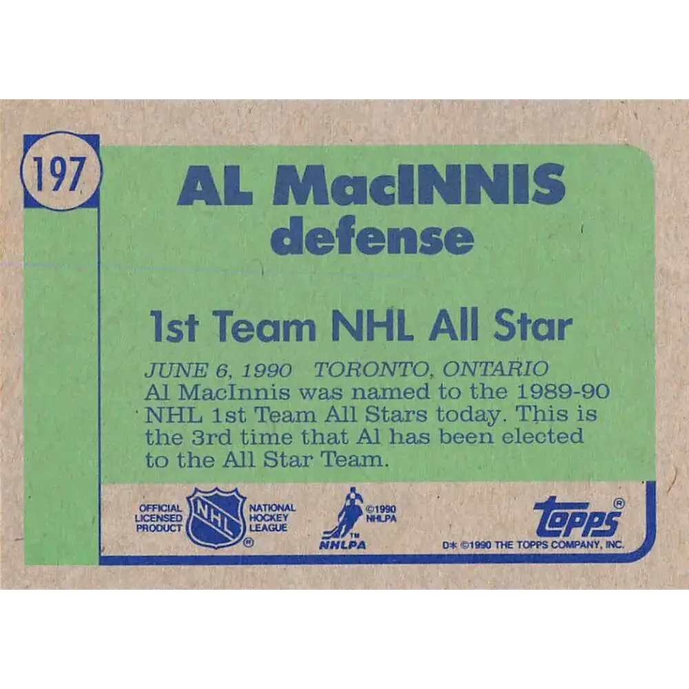 1990-91 Topps #197 Al Macinnis NM-MT Calgary Flames Hockey Card - Hockey Card Single