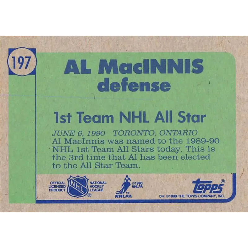 1990-91 Topps #197 Al Macinnis NM-MT Calgary Flames Hockey Card - Hockey Card Single