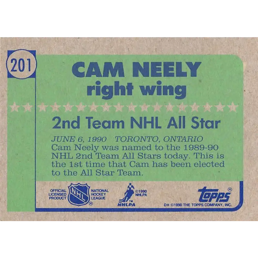 1990-91 Topps #201 Cam Neely NM-MT Hockey Card - Hockey Card Single